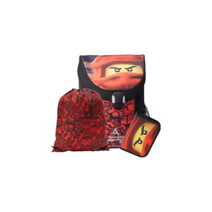 Trojdielna súprava červenej školskej aktovky, peračníka a vaku LEGO® Ninjago Easy