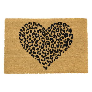 Čierna rohožka z prírodného kokosového vlákna Artsy Doormats Leopard Heart, 40 x 60 cm