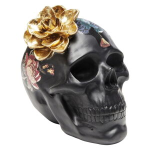 Čierna dekoratívna soška Kare Design Flower Skull, výška 22 cm