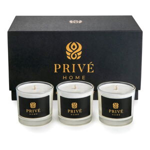 Súprava 3 bielych vonných sviečok Privé Home Tobacco&Leather/Oud&Bergamot/Muscs Poudres