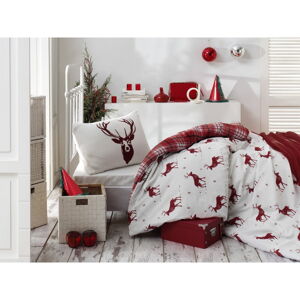 Obliečky s plachtou s prímesou bavlny na jednolôžko Eponj Home Geyik Claret Red, 160 × 220 cm