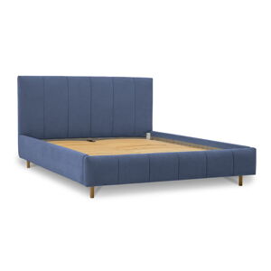 Modrá čalúnená dvojlôžková posteľ s úložným priestorom s roštom 180x200 cm Zee – Scandic