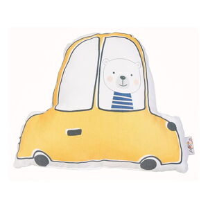 Žltý detský vankúšik s prímesou bavlny Mike & Co. NEW YORK Pillow Toy Car, 25 x 30 cm