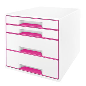 Bielo-ružový zásuvkový box Leitz WOW CUBE, 4 zásuvky