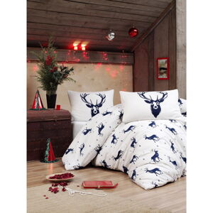 Obliečky s plachtou s prímesou bavlny na jednolôžko Eponj Home Geyik Dark Blue, 160 × 220 cm