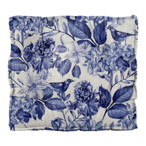 Vankúš na sedenie Linen Square Blue Flowers, šírka 37 cm