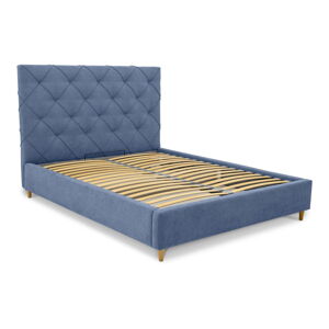 Modrá čalúnená dvojlôžková posteľ s úložným priestorom s roštom 180x200 cm Bee – Scandic