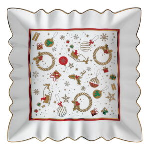 Biely porcelánový servírovací tanier s vianočným motívom Brandani Alleluia New Bone, dĺžka 23,5 cm