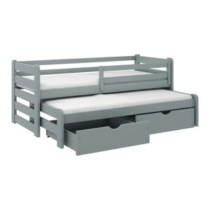 Sivá detská posteľ s výsuvným lôžkom s úložným priestorom 70x160 cm Senso - Lano Meble