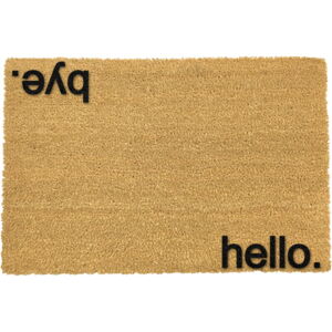 Čierna rohožka z prírodného kokosového vlákna Artsy Doormats Hello, Bye, 40 x 60 cm