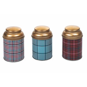 Súprava 3 kovových úložných dóz Villa d'Este Xmas Tartan, ø 6,5 cm