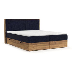 Tmavomodrá/v prírodnej farbe boxspring posteľ s úložným priestorom 140x200 cm Asahi – Maison de Rêve